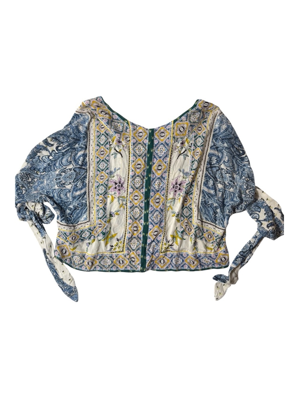 Free People Catch Me If You Can Top Boho Floral Tie Sleeve Blouse Medium - Picture 3 of 7